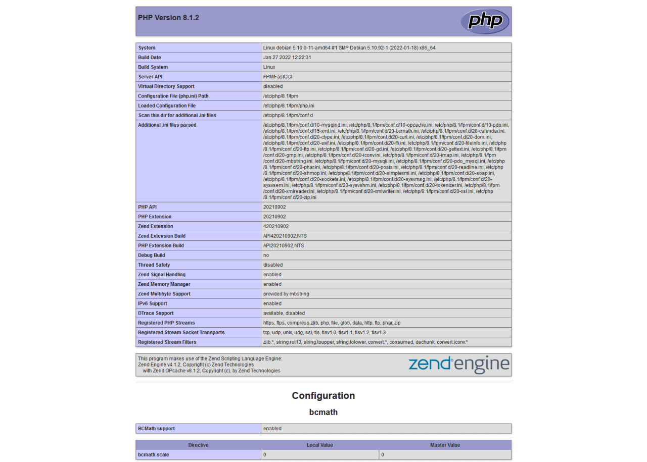 Debian Install LEMP PHPINFO